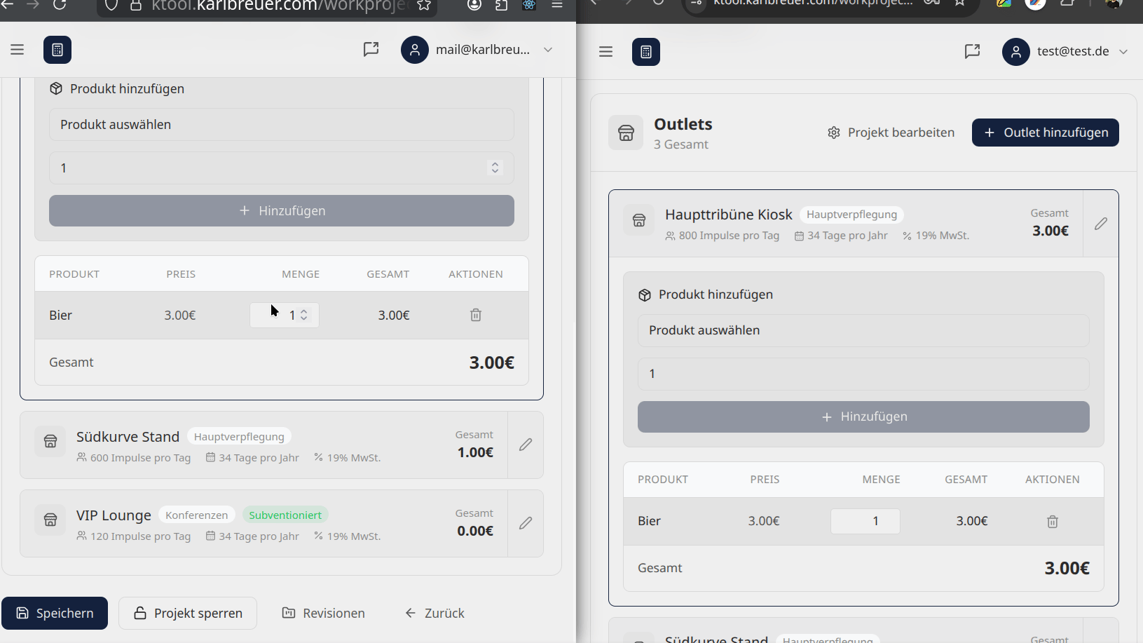 Two browser windows side by side. User A changes a position, User B sees the change immediately.